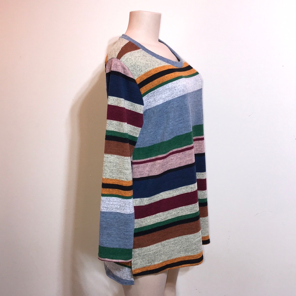 Bombom Fuzzy Soft Striped Color Block Long Sweater - image 5